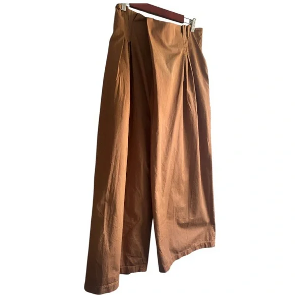 Anthropologie Exquise Copper Wide Leg Pleated Palazzo Pants Cotton Pockets M